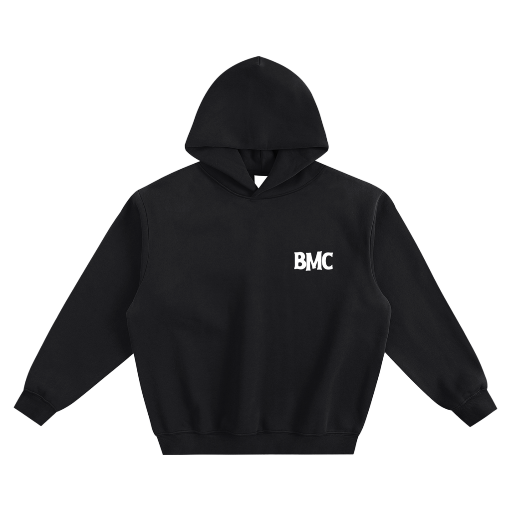 Fleeced Boxy Hoodie - White Logo